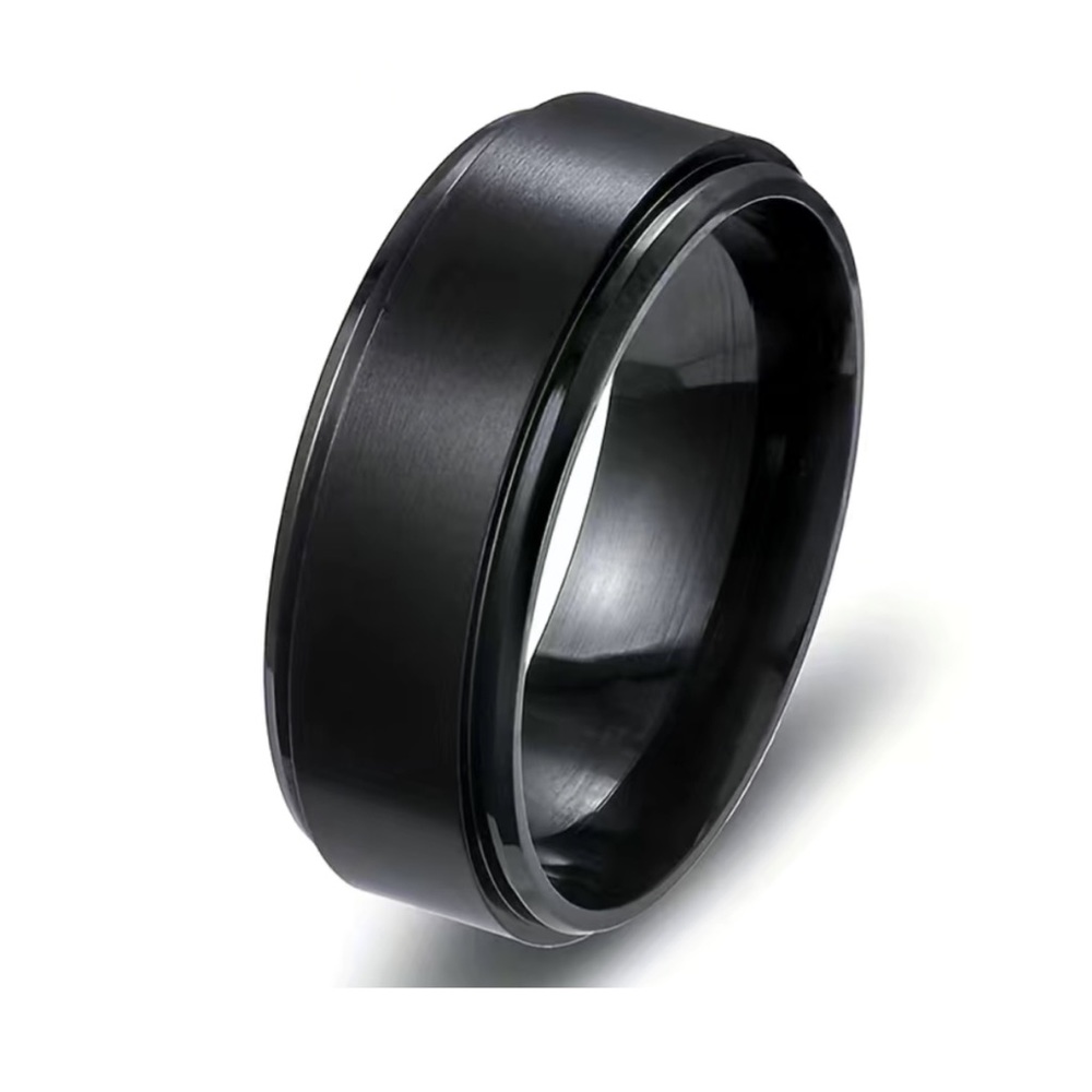 Black Stainless Steel Spinner Ring Mens Anxiety Fidget Band Matte Comfort Fit
